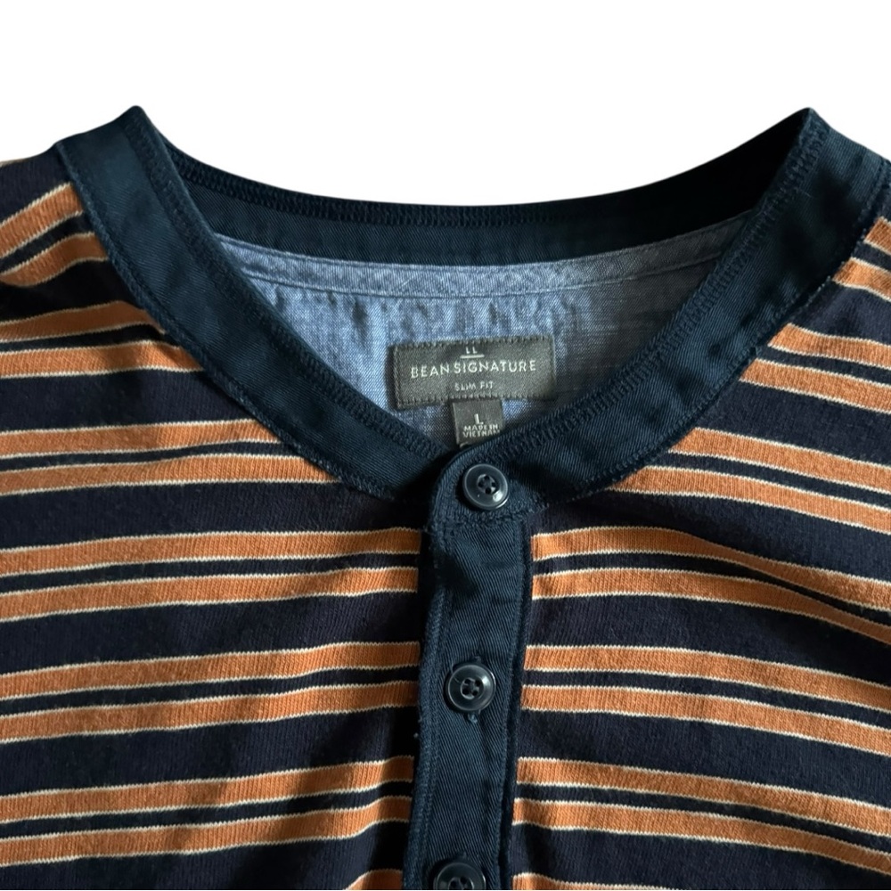 LL Bean Signature Men’s Henley – Stripe Long Sleeve Slim Fit (L) - Picture 2 of 7